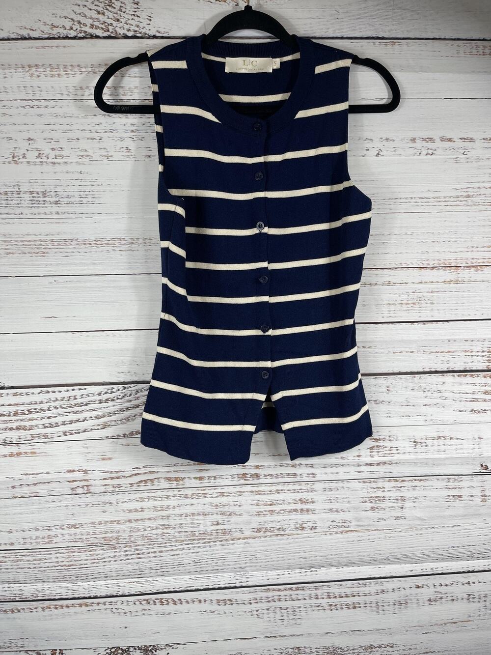 Lizette Collection Sweater Vest Womens Small Blue Striped Button Front Knit